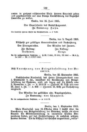 Anrechnung von Kriegsbesoldung der Beamten : [A. Behörden und Beamte]