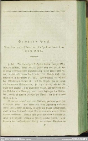 Sechstes Buch. Von den unbestimmten Aufgaben von dem ersten Grade