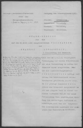 Löwenstein mit Hößlinsülz: Pfarrbericht 1925
