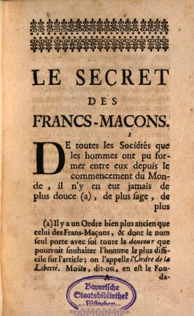 Les Secrets De L'Ordre Des Francs-Maçons : Devoilés & mis au jour. 1