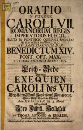 Leichrede bei den Exequien Caroli VII.