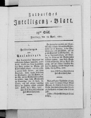 15tes Stück, Ausgabe vom 10. April, 1807