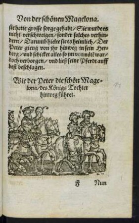 Wie der Peter die schön Magelona/ des Königs Tochter hinweg führet.