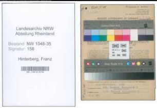 Entnazifizierung Franz Hinterberg , geb. 25.03.1920 (Theaterleiter)