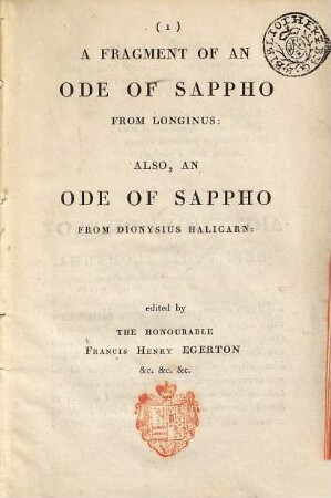 A Fragment of an Ode of Sappho from Longinus