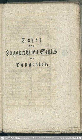 Tafel der Logarithmen Sinus und Tangenten