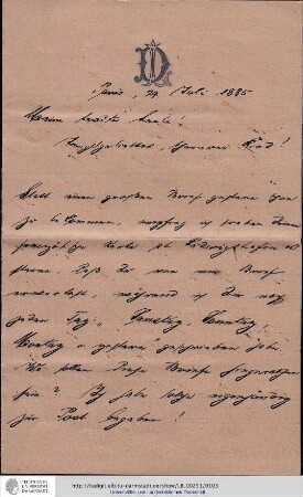 Brief vom 29.07.1885