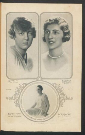 [Mundo social] : [Retratos fotográficos de] Señorita Anita Alvear, Señorita María Antonia Cabral Hunter [y] Señorita Aurora B. Elgue Apestegui - [Fotografías de Kasay y Bixio y Castiglioni]