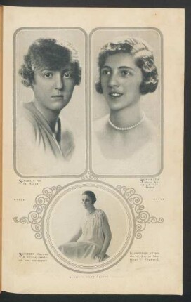 [Mundo social] : [Retratos fotográficos de] Señorita Anita Alvear, Señorita María Antonia Cabral Hunter [y] Señorita Aurora B. Elgue Apestegui - [Fotografías de Kasay y Bixio y Castiglioni]