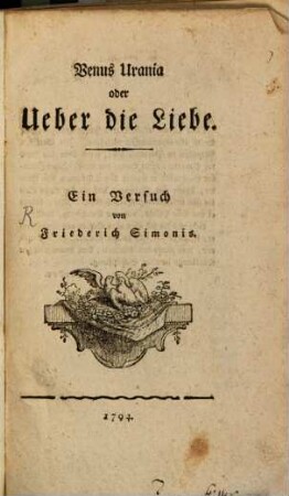 Venus Urania oder Ueber die Liebe : Ein Versuch