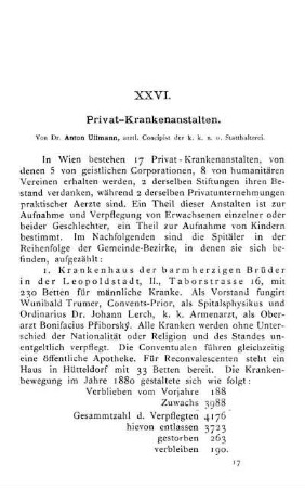 XXVI. Privat-Krankenanstalten.