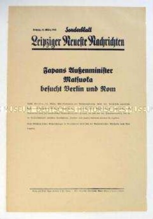 Sonderblatt der "Leipziger Neuesten Nachrichten" zum bevorstehenden Besuch des japanischen Außenministers