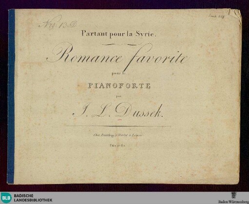 Partant pour la syrie : romance favorite; pour le pianoforte