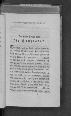 An meine Landsleute die Hanseaten.