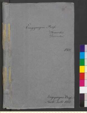 Alter Umschlag "Eingegangene Briefe November. December. 1827."