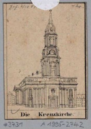 Die neue Kreuzkirche in Dresden, Turmfront von Westen