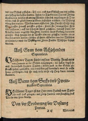 Von der Eroberung der Vestung Petrinia.