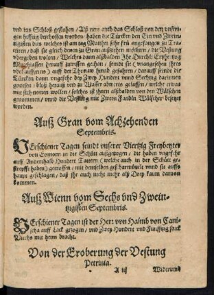 Von der Eroberung der Vestung Petrinia.