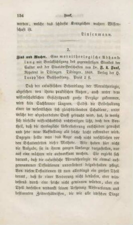 154-164 [Rezension] Funk, Franz Xaver von, Zins und Wucher