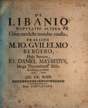 De Libanio disputatio altera