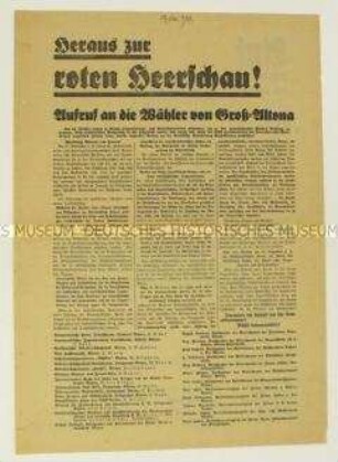 Sonderdruck mit dem Aufruf zu einer kommunistischen Wahlkundgebung in Hamburg