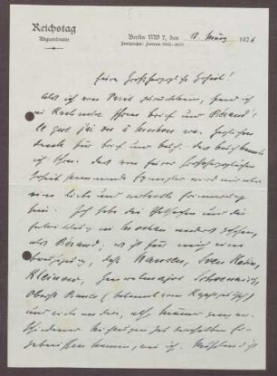 Schreiben von Ludwig Haas an Prinz Max von Baden; Aufenthalt Haas' in Paris und Eindrücke über Fridtjof Nansen, Aristide Briand und andere Politiker