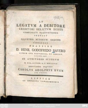 An Legatvm A Debitore Creditori Relictvm Debiti Compensati Praesvmptionem Indvcat
