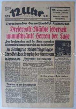 Berliner Tageszeitung "Das 12 Uhr Blatt" u.a. zu den ersten Kämpfen bei Stalingrad
