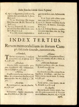Index Tertius ...
