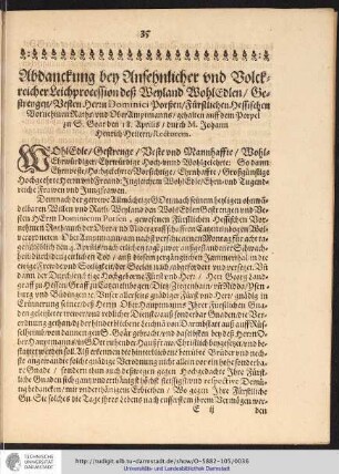 Abdanckung bey Ansehnlicher und Volckreicher Leichprocession deß Weyland WohlEdlen/ ...