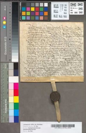 Urkunde, die sich auf die testamentarische Verfügung der Ursula Westendorff bezieht.