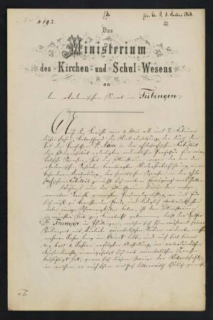 Ministerium des Kirchen- und Schulwesens 3.1.1868