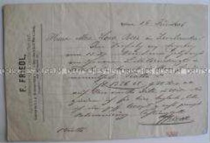 Benachrichtigungen der Argentur F. Friedl in Brünn an Moses Löw Beer über Wollbestellungen; Brünn, 16. - 28. Juni 1876