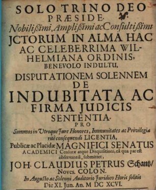 Disp. sol. de indubitata ac firma iudicis sententia