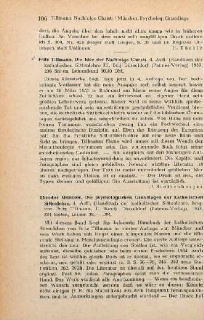 106-107 [Rezension] Müncker, Theodor, Die psychologischen Grundlagen der katholischen Sittenlehre