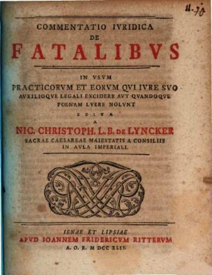Commentatio iur. de fatalibus