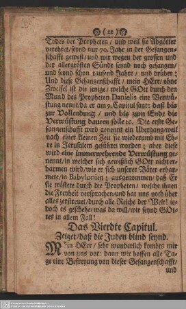 Das Vierdte Capitul. Zeiget, daß die Juden blind seynd