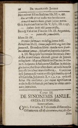 Caput III. De Synonymis Januæ, Ostio, Et Foribus.