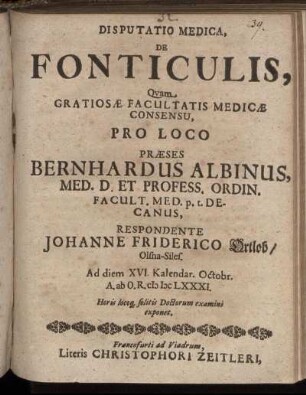 Disputatio Medica, De Fonticulis