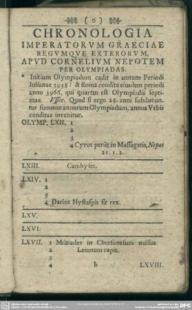 Chronologia Imperatorum Graciae Regumque Exterorum, Apud Cornelium Nepotem Per Olympiadas