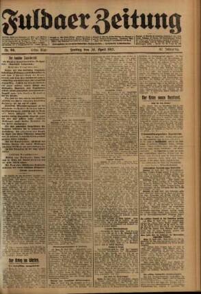 Erste Ausgabe vom Freitag, den 30. April 1915.