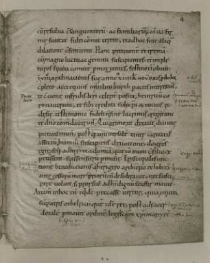 Chronik des Thietmar von Merseburg : Die Dresdner Handschrift der Chronik des Thietmar von Merseburg. 1012-1018; Faksimiledruck 1905. Blatt 4r. Dresden: SLUB Hist.Germ.univ.119-2