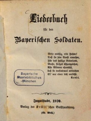 Liederbuch für den Bayerischen Soldaten