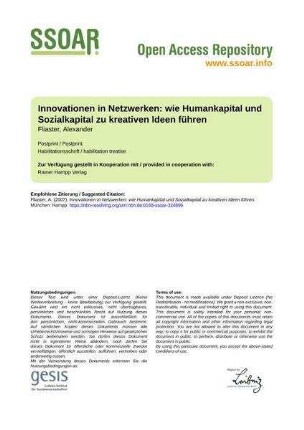 Innovationen in Netzwerken: wie Humankapital und Sozialkapital zu kreativen Ideen führen