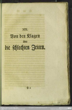 XIX. Von den Klagen über die schlechten Zeiten