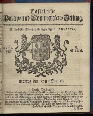 5. Stueck, Montag den 30ten Januar 1764