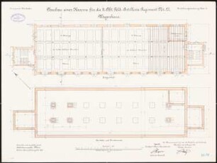 Artilleriekaserne II/27, Wiesbaden: Wagenhaus: Grundriss Fundamente, Bankette, Erdgeschoss 1:100