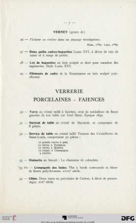 Verrerie Porcelaines - Faiences (Nr. 30-39)