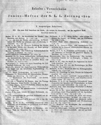 Monatsregister Juni 1809.