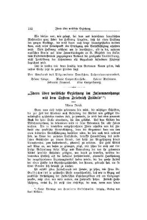 "Ideen über weibliche Erziehung im Zusammenhange mit dem System Friedrich Fröbels"
